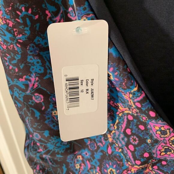 L*Space NWT black/pink/blue patterned low back one piece swimsuit Size 12 - Picture 5 of 6